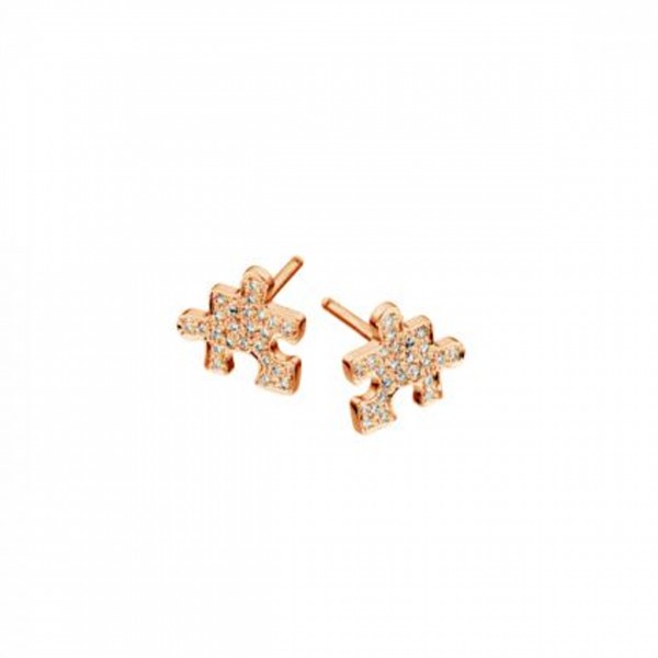 Akillis - Mini Puzzle 18k Pink Gold and Diamonds Stud Earrings 